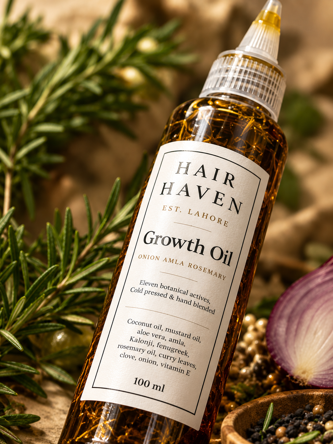 Hair Haven Intense Hair Growth Oil 100ml | Onion, Amla & Rosemary Blend